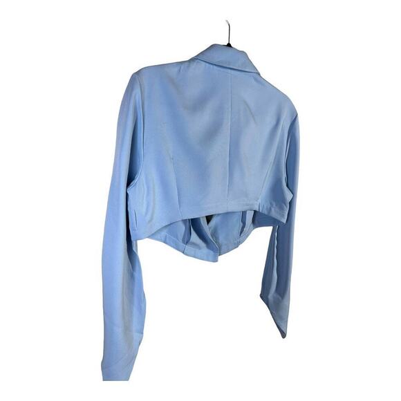 New With Tags Light Blue Crop Flare Sleeve Single Button Jacket Shien X Size L - Picture 7 of 11